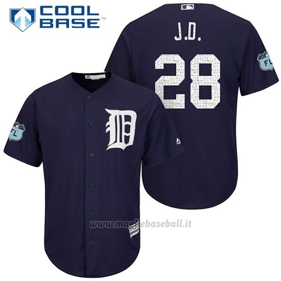 Maglia Baseball Uomo Detroit Tigers J.d. Martinez 28 Blu 2017 Allenamento Primaverile Cool Base Giocatore